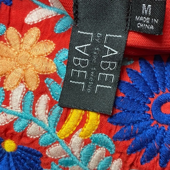 Label by Five Twelve Red Blue Yellow Floral Embroidered 3/4 Sleeve Boho Dress - Picture 6 of 7